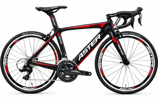 ASTER A380 700C road bike in matte black with red graphics
