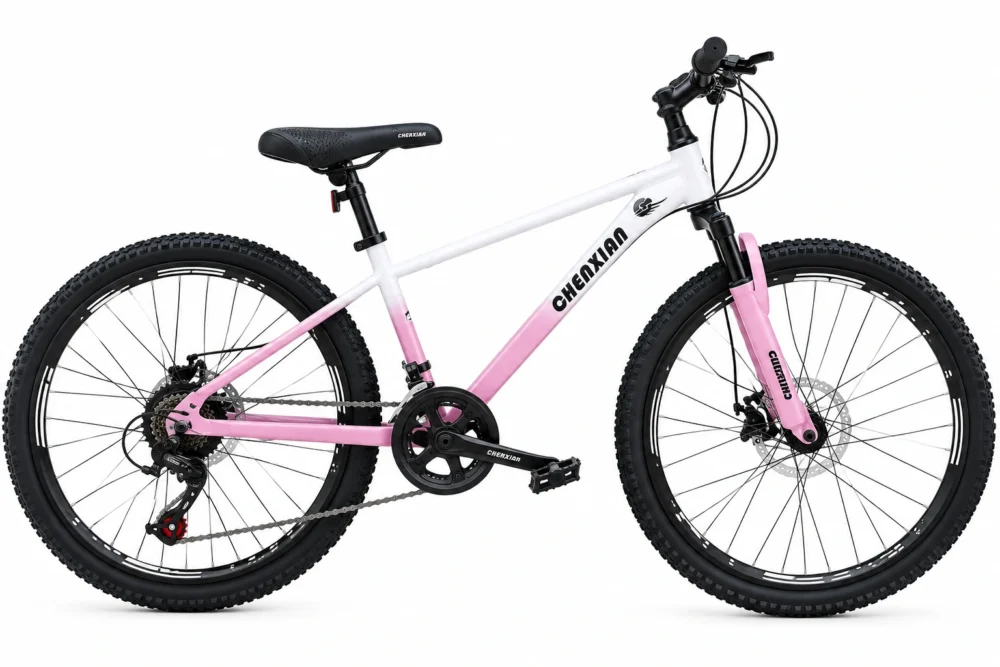 CHENXIAN ZM 26 Inch Single Speed Mountain Bicycle in White and Pink with Front Suspension and Disc Brakes