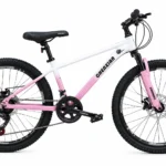 CHENXIAN ZM 26 Inch Single Speed Mountain Bicycle in White and Pink with Front Suspension and Disc Brakes