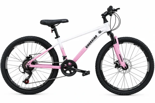 CHENXIAN ZM 26 Inch Single Speed Mountain Bicycle in White and Pink with Front Suspension and Disc Brakes